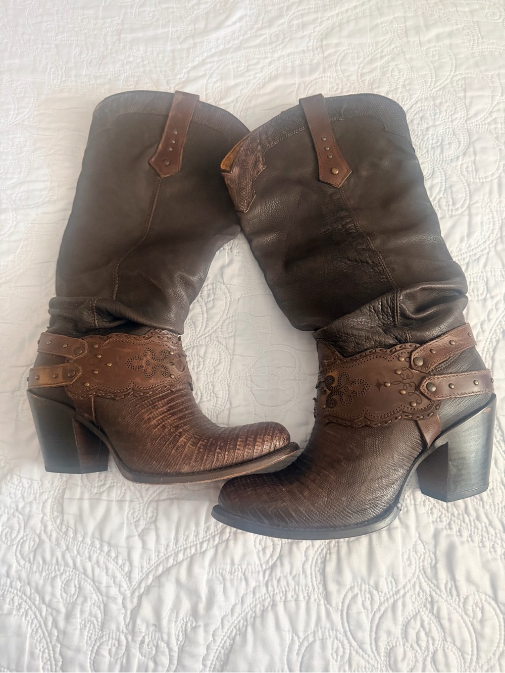 Women’s Brown Leather Western Heeled Boots CUADRA